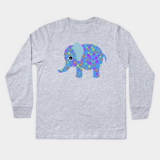 Cute Baby Elephant Flower Floral Art Design Kids Long Sleeve T-Shirt